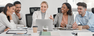Team meeting at desk