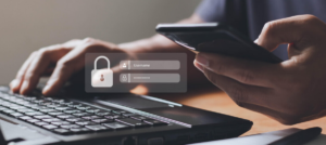 person typing in login information
