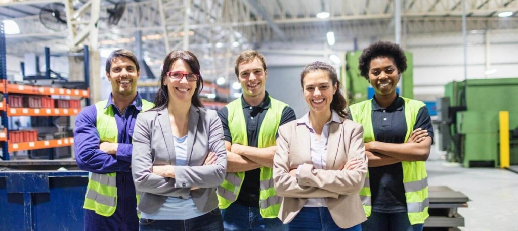 Group of workers in warehouse